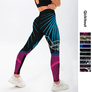 Qickitout 12%spandex Sexy High Waist Elasticity Women Digital Printed Leggings Push Up Strength Pants