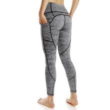 Load image into Gallery viewer, Women Grey Elastic High Waist Fitness Yoga Running Exercise Patchwork Tight Leggings
