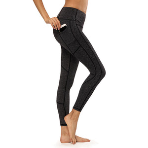 Women Grey Elastic High Waist Fitness Yoga Running Exercise Patchwork Tight Leggings